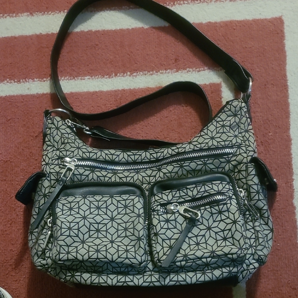 Geometric Patterned Black White Women's Bag Time And Tru Purse